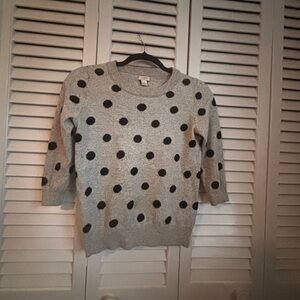J. Crew Light Gray Crewneck Sweater with Black Polka Dots